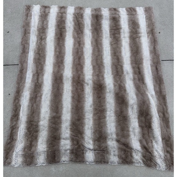 Pier 1 Other - Pier 1 Faux Fur Throw Blanket Striped Taupe Cream Plush Soft 56x48